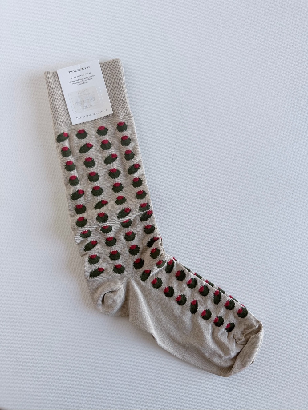 Dapper Classics Men’s Olive Pimento Dress Socks Beige NWT Size 8-12 Made USA